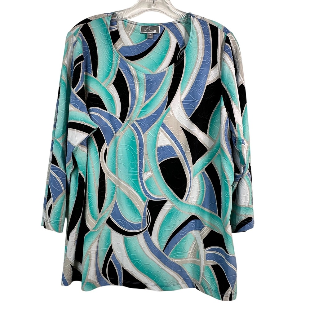 JM Collection Woman Nouveau Swirl 3/4 Sleeve Top Green Blue 0X NEW